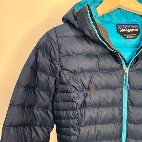 Patagonia Down Sweater Hoody Puffer Jacket Navy / Turquoise Blue Women’s XS - Picture 3 of 14